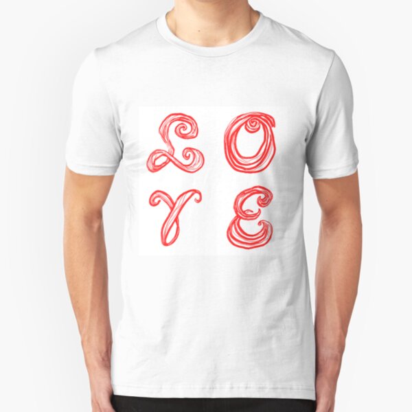 LOVE word art fabric font red letters Slim Fit T-Shirt