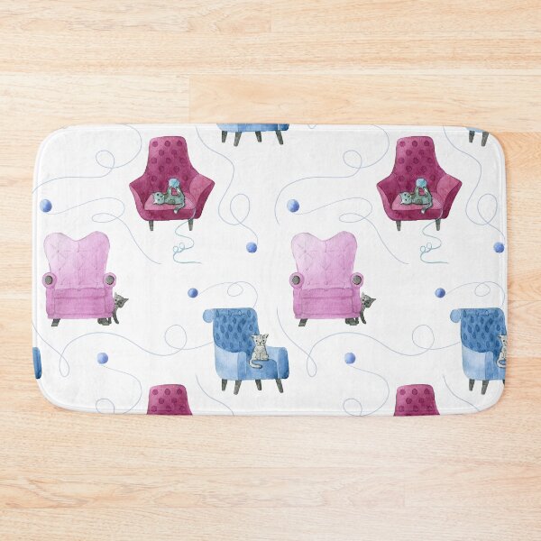 Item preview, Cats & Comfy Chairs Pattern - Blue Yarn designed and sold by TheJessaChannel.