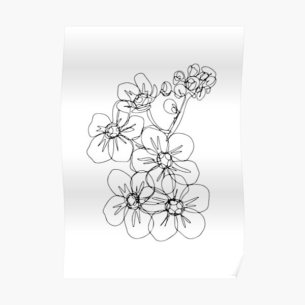 Minimalistic Black and White Flower | Boho Wild Flower Art Poster
