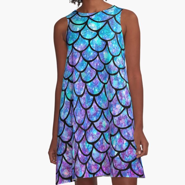 Purples & Blues Mermaid scales A-Line Dress
