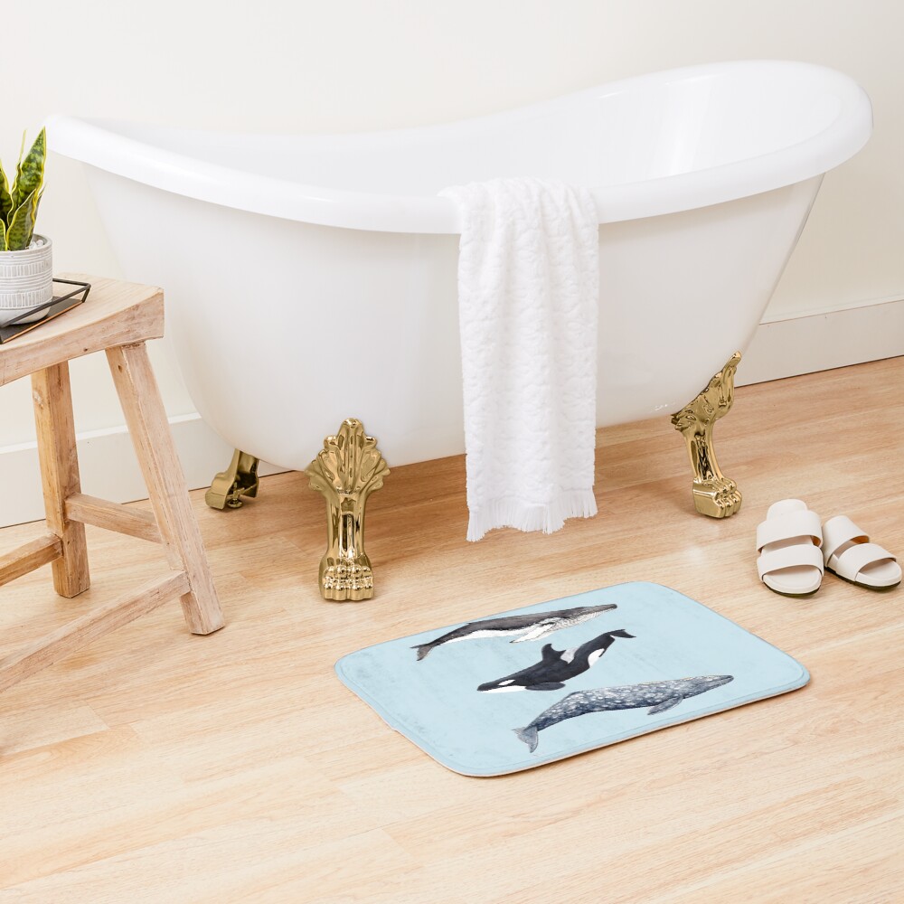 "Orca, humpback and grey whale" Bath Mat for Sale by CHLOEYZOARD
