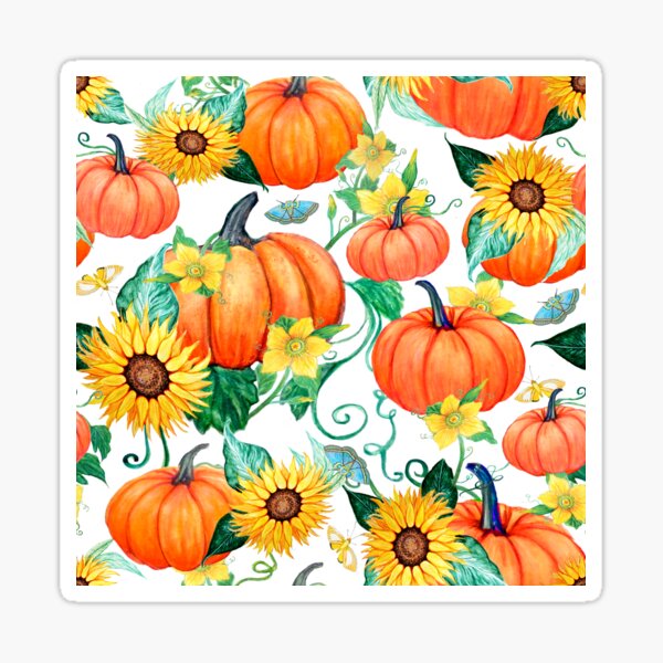Pumpkin and Sunflower watercolor with moths Sticker