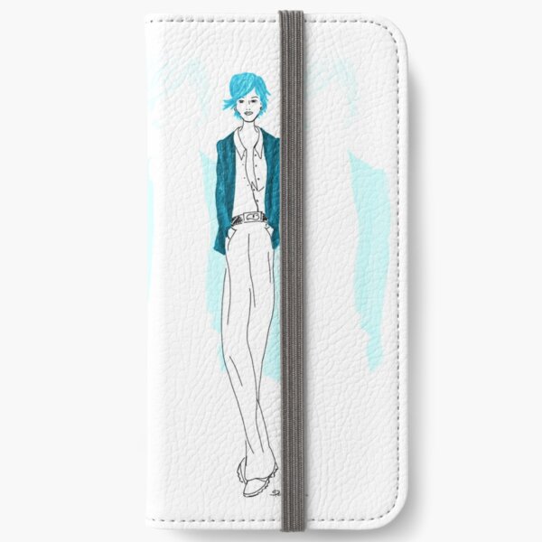 Modezeichnung Blaue Lady iPhone Flip-Case