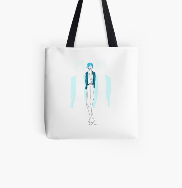 Modezeichnung Blaue Lady Allover-Print Tote Bag