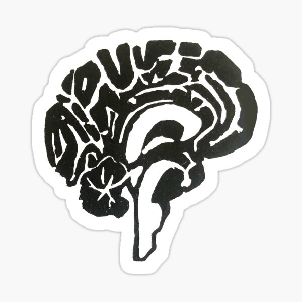 Neuroantomical Brain Woodblock Print Sticker