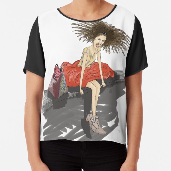Modezeichnung einer Lady mit viel Haar Chiffon Top