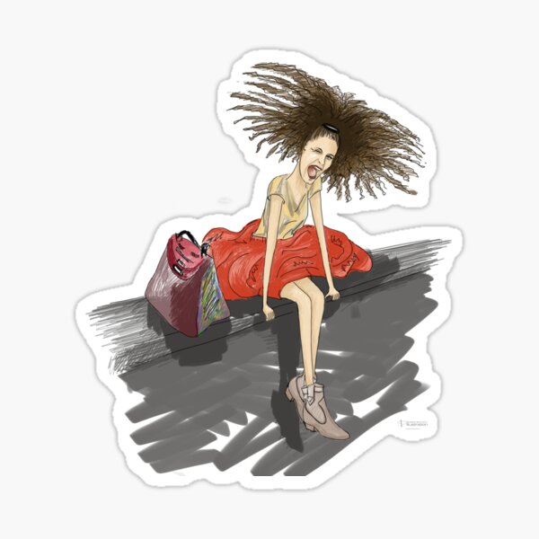 Modezeichnung einer Lady mit viel Haar Sticker