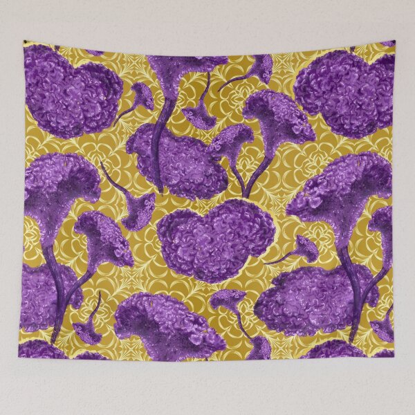 Item preview, Celosia cristata (Cockscomb) flowers on golden mandala designed and sold by Marlene Wagenhofer.