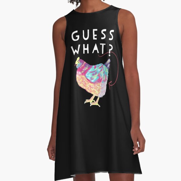 Guess What Chicken Butt Funny Colorful Chicken Hand Drawn Feminine  A-Line Dress