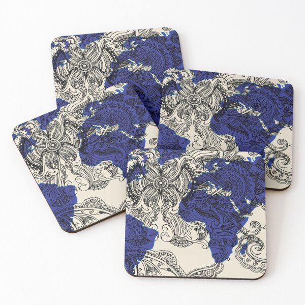 Item preview, World Map in Henna Paisley Blue Indigo  designed and sold by Bebichic.