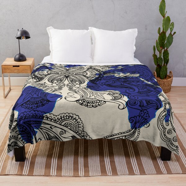 Item preview, World Map in Henna Paisley Blue Indigo designed and sold by Bebichic.