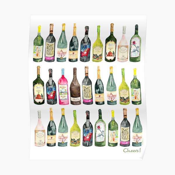 Cheers Wine Bottles Poster