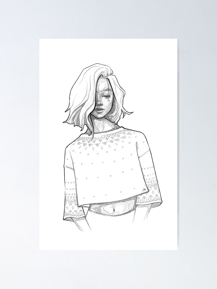 Iceland Girl - Monochromatic Pencil Line Sketch - Drawing by MadliArt |  Poster