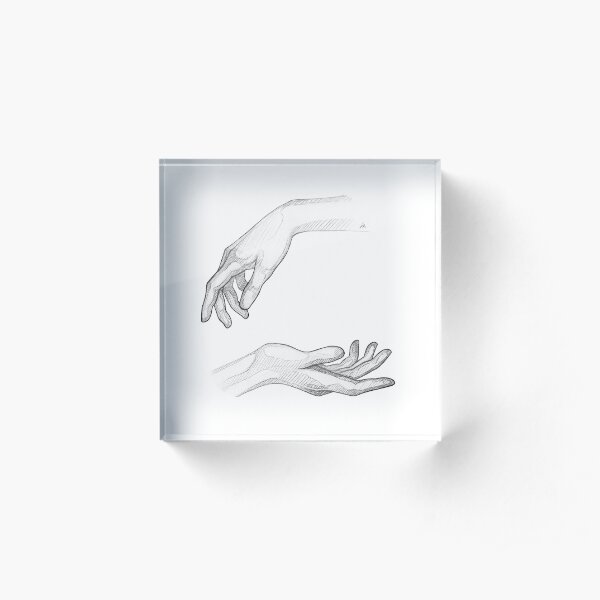 Hands - Monochromatic Pencil Line Sketch - Drawing by MadliArt Acrylic Block