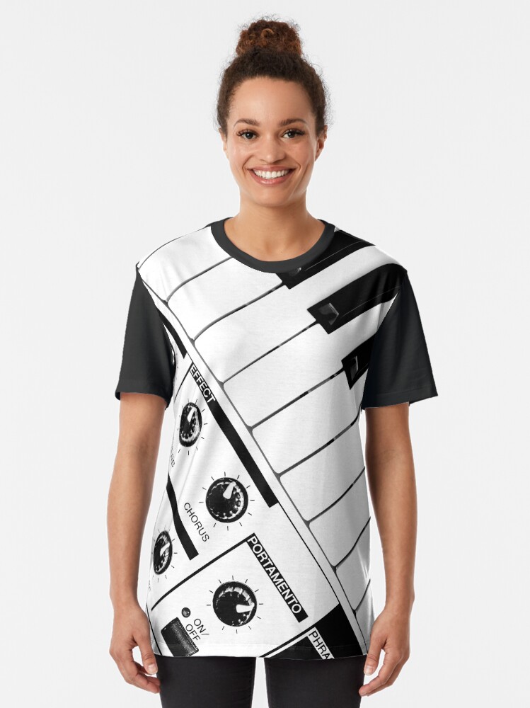Alternate view of Synthesizer In Black & White Graphic T-Shirt