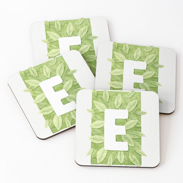 Item preview, Letter E in green watercolor leaves designed and sold by helga-wigandt.