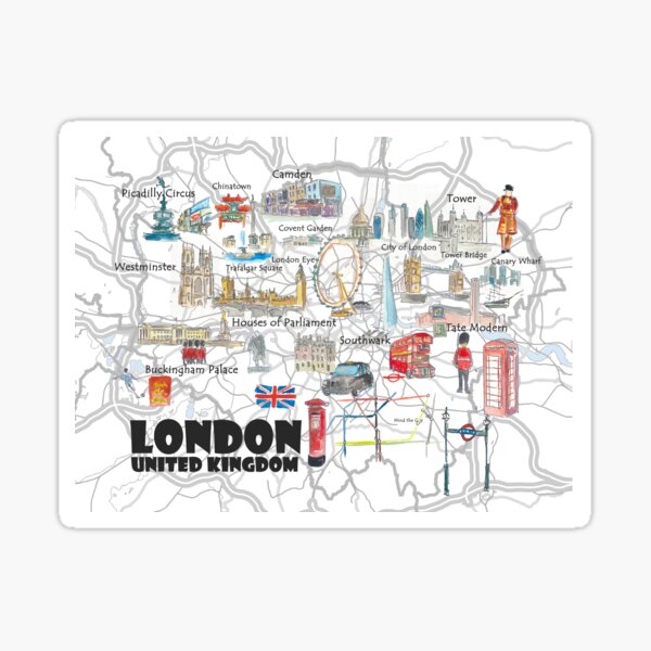 Artikel-Vorschau von London UK Illustriertes Reiseposter Favoritenkarte Touristische Highlights, designt und verkauft von artshop77.
