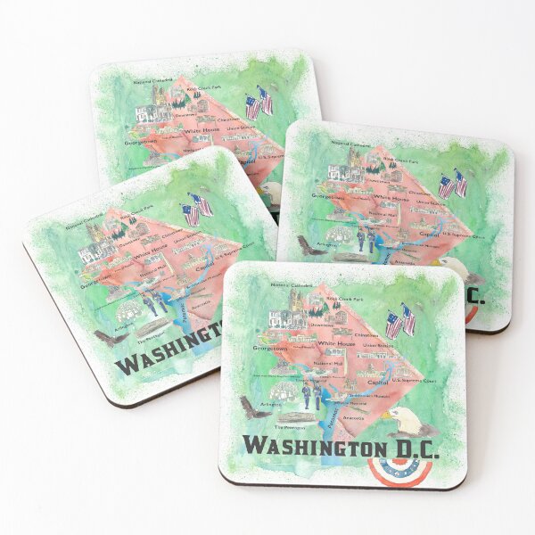 Item preview, Washington DC USA Illustrated Travel Posters Favorite Map Tourist Highlights designed and sold by artshop77.