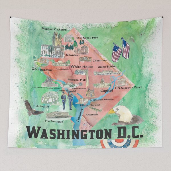Item preview, Washington DC USA Illustrated Travel Posters Favorite Map Tourist Highlights designed and sold by artshop77.