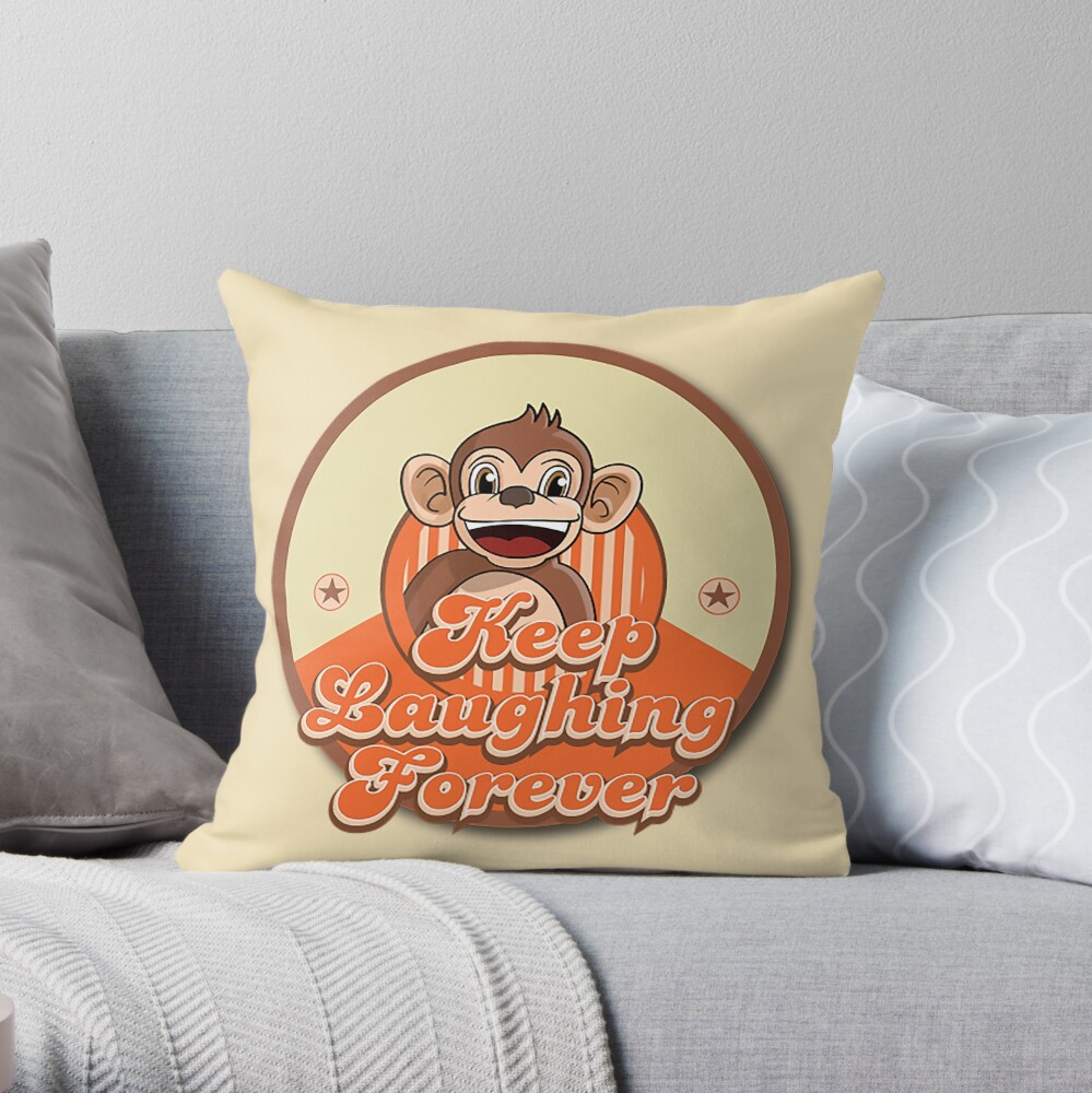Keep Laughing Forever Retro Monkey Throw Pillow
