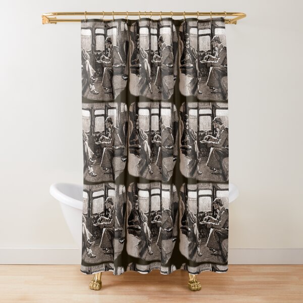 Sherlock Holmes and Watson on a train by Sidney Paget Shower Curtain