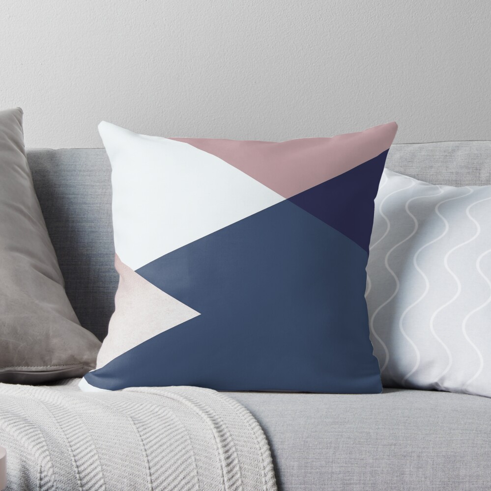 Geometrics - blush indigo rose gold Throw Pillow
