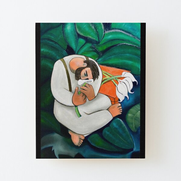 Man with Flower Wood Mounted Print