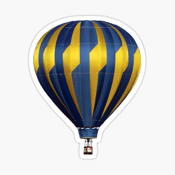 Blue and Yellow Hot Air Balloon Flying against a Blue Sky Sticker