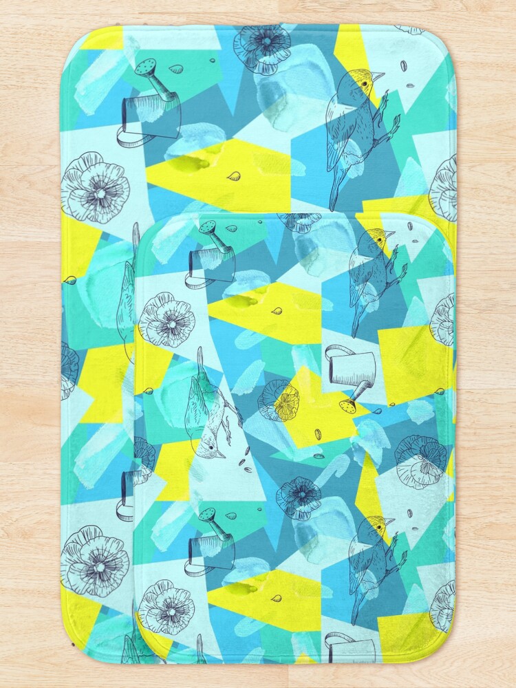 Alternate view of neon maximalist shapes garden delight with sparrow Bath Mat
