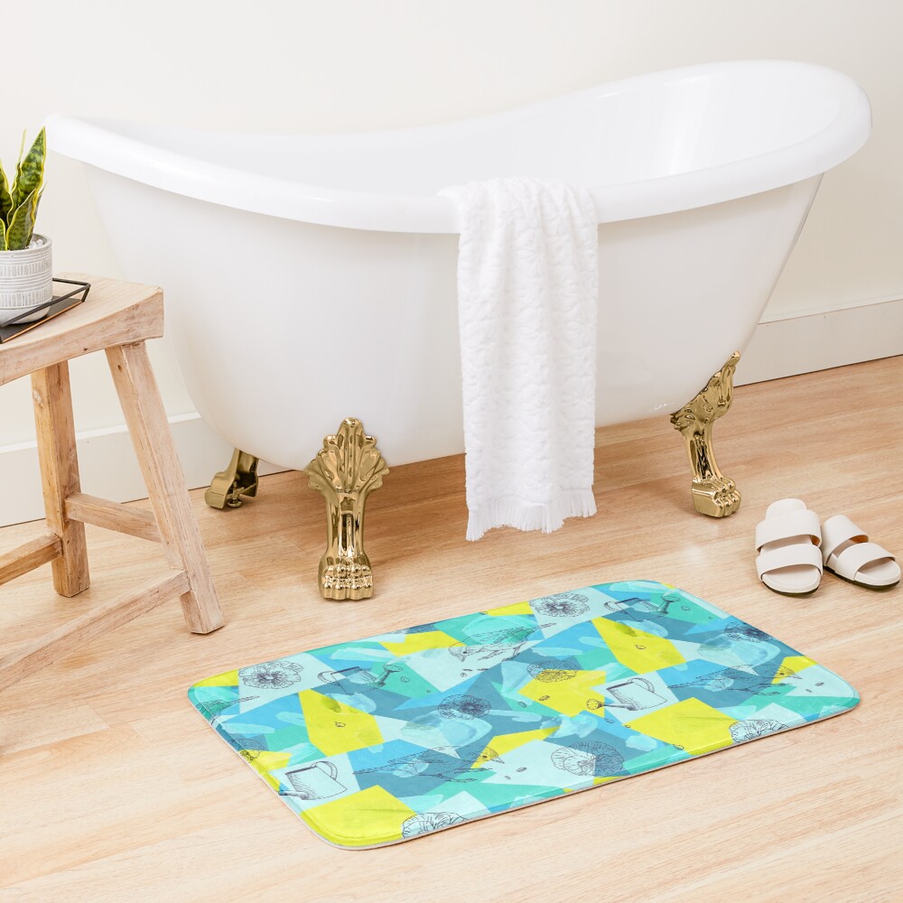 neon maximalist shapes garden delight with sparrow Bath Mat
