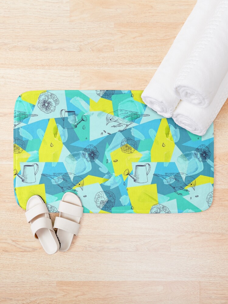 Alternate view of neon maximalist shapes garden delight with sparrow Bath Mat