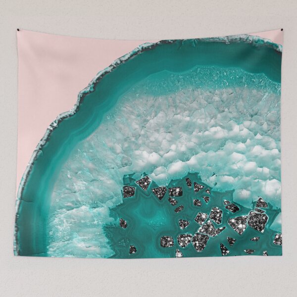 Item preview, Turquoise Teal Agate with Black Glam on Blush #1 (Photo of Glitter Only - Not Reflective) designed and sold by Anita's & Bella's Art.