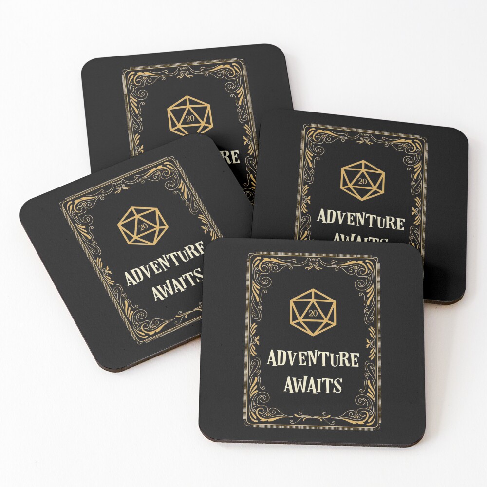 Adventure Awaits D20 Dice Tabletop RPG Coasters (Set of 4)