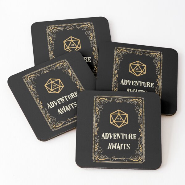 Adventure Awaits D20 Dice Tabletop RPG Coasters (Set of 4)