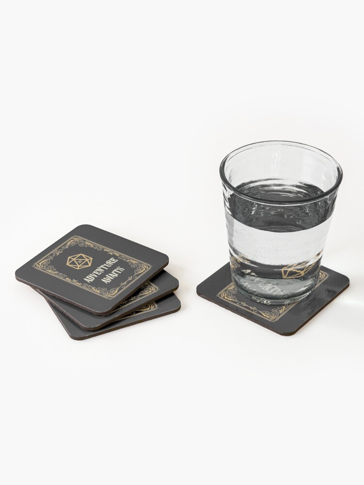 Alternate view of Adventure Awaits D20 Dice Tabletop RPG Coasters (Set of 4)