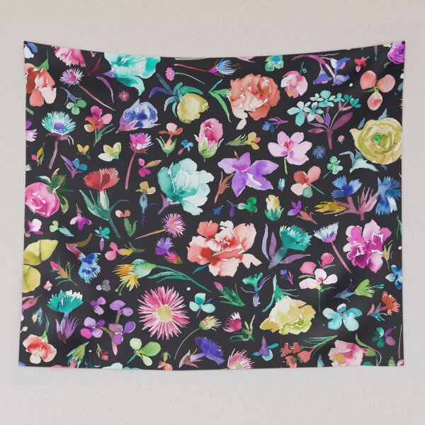 Item preview, Cottagecore Spring flower buds - Small flowers botanical - Black multicolored garden designed and sold by ninoladesign.