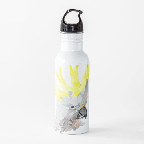 Sulphur crested cockatoo- navy blue background Geometric Art Low Poly Water Bottle