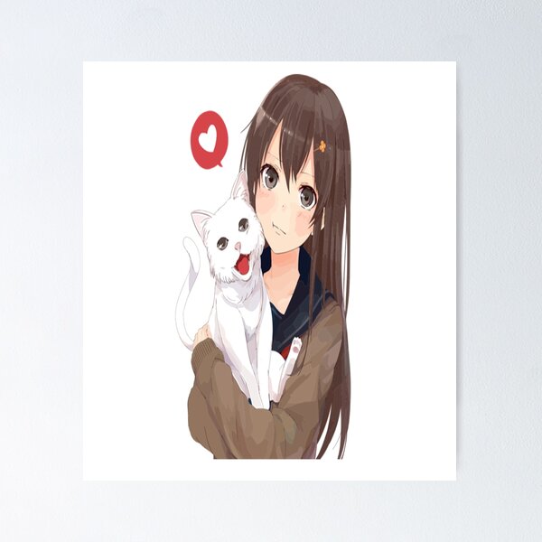 Item preview, Cute Anime Girl With Kitten  designed and sold by pro2ozoa.