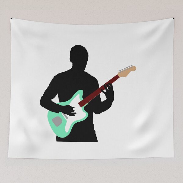 Item preview, Silhouetted Guitarist Playing Seafoam Green Jazz Offset Electric Guitar designed and sold by SPMusic.