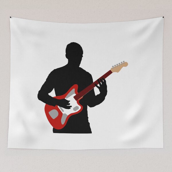 Item preview, Silhouetted Guitarist Playing Candy Apple Red Offset Electric Guitar designed and sold by SPMusic.