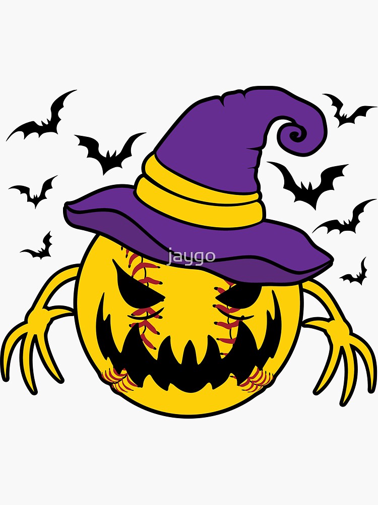 "Softball Halloween Softball Wearing Witch's Hat" Sticker for Sale by
