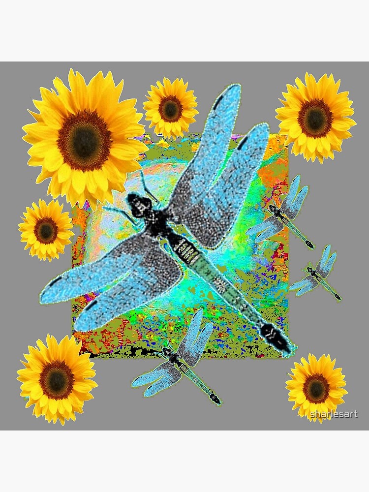 Dragonfly with Sunflowers - online acrylic mixed media painting on canvas