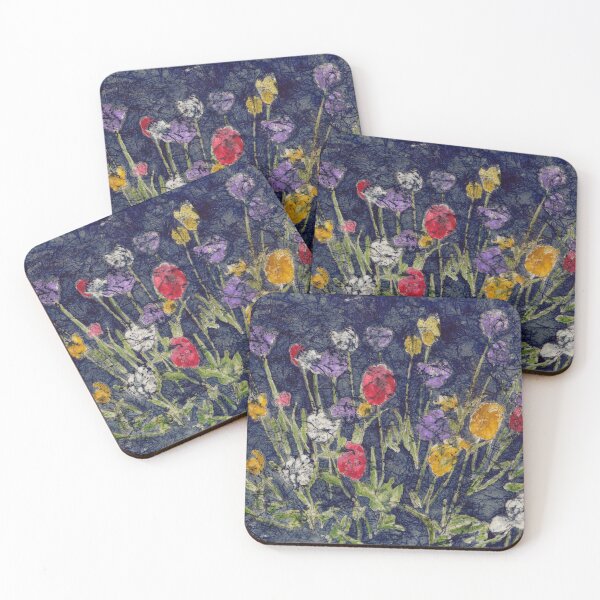 Item preview, Colorful Red White Purple Yellow Tulips in Watercolor Batik designed and sold by The Elderberry Blossom.