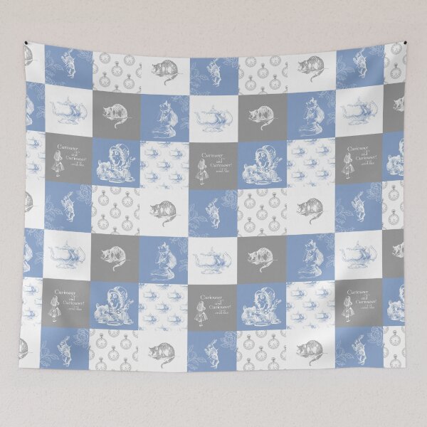 Item preview, Alice in Wonderland Patchwork in Blue, Gray and White designed and sold by 13Moons.