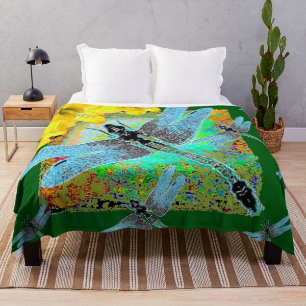 Item preview, YELLOW  AMARYLLIS  BLUE DRAGONFLIES GREEN NATURE ART, designed and sold by sharlesart.