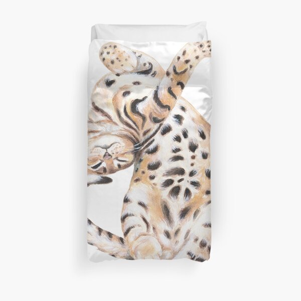 Bengal Kitten Stretching Watercolor Transparent Duvet Cover