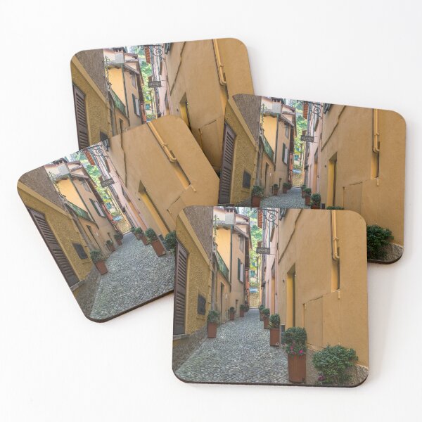 Item preview, Ocher Yellow Houses Lined with Flowerpots - Gallivanting Around Famous Bellagio on Lake Como in Lombardy Italy designed and sold by Georgia Mizuleva.