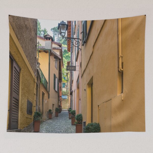 Item preview, Ocher Yellow Houses Lined with Flowerpots - Gallivanting Around Famous Bellagio on Lake Como in Lombardy Italy designed and sold by Georgia Mizuleva.