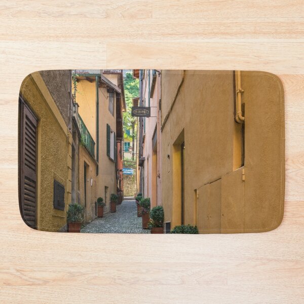 Item preview, Ocher Yellow Houses Lined with Flowerpots - Gallivanting Around Famous Bellagio on Lake Como in Lombardy Italy designed and sold by Georgia Mizuleva.