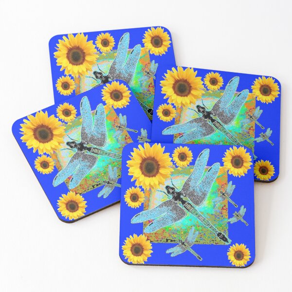 Item preview, BLUE ART WITH  YELLOW SUNFLOWERS & BLUE DRAGONFLIES designed and sold by sharlesart.